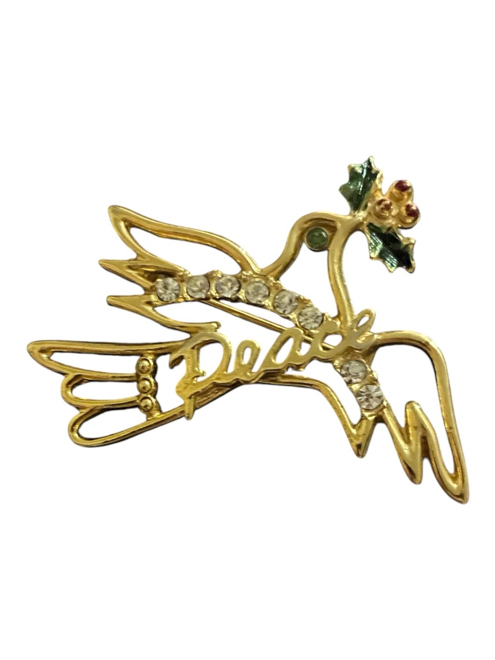 Avanti Gold 'Peace' Dove Brooch with Green and Red Accents